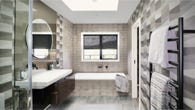 Neutral family bathroom with decorative walls